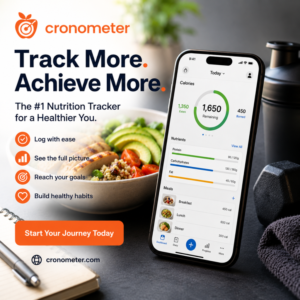 Cronometer nutrition tracker app showing calorie counting, macro tracking and weight loss progress on smartphone
